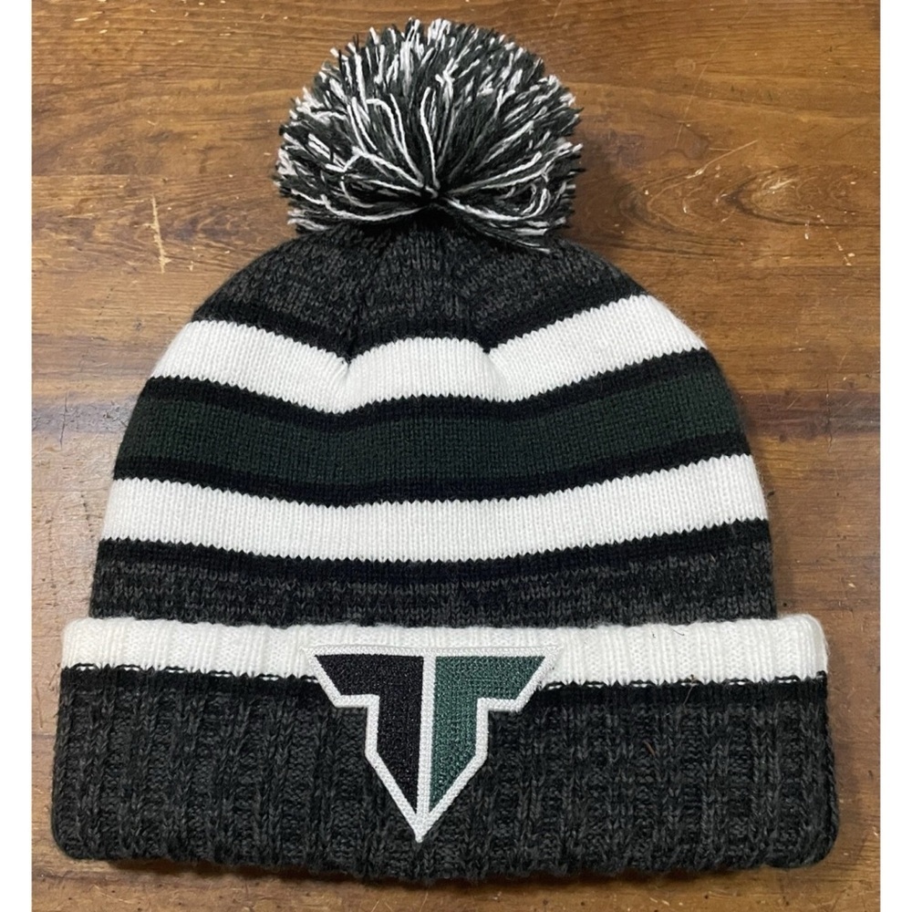 Pukka Winter Beanie Black Gray White Striped Pom Pom